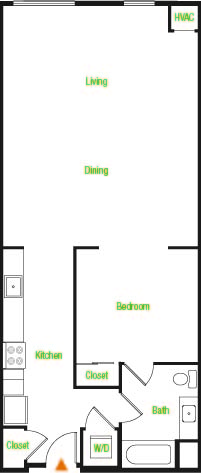 Floor plan for 1 bed, 1 bath, 745 sqft